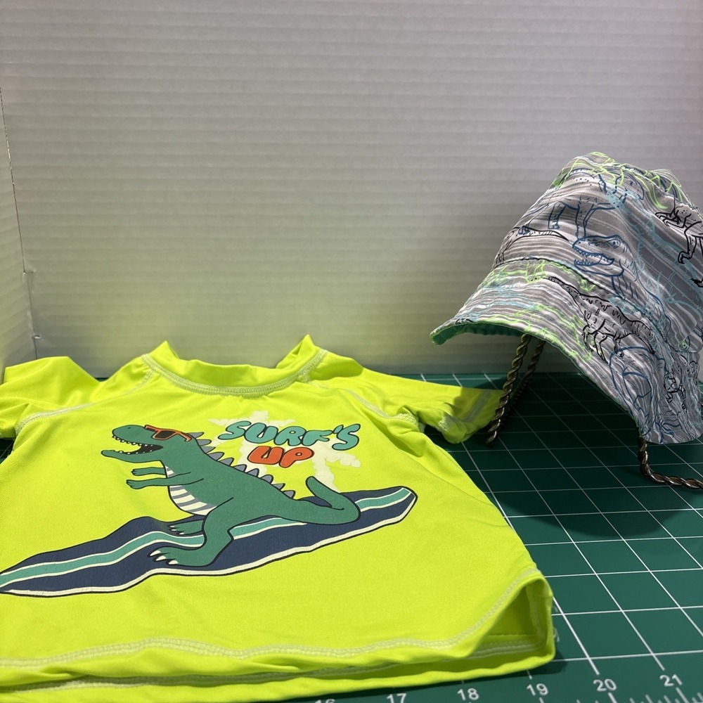 Quad Seven Dinosaur Rash Guard & UVSkinz Reversible Bucket Hat Set 12M 2T
